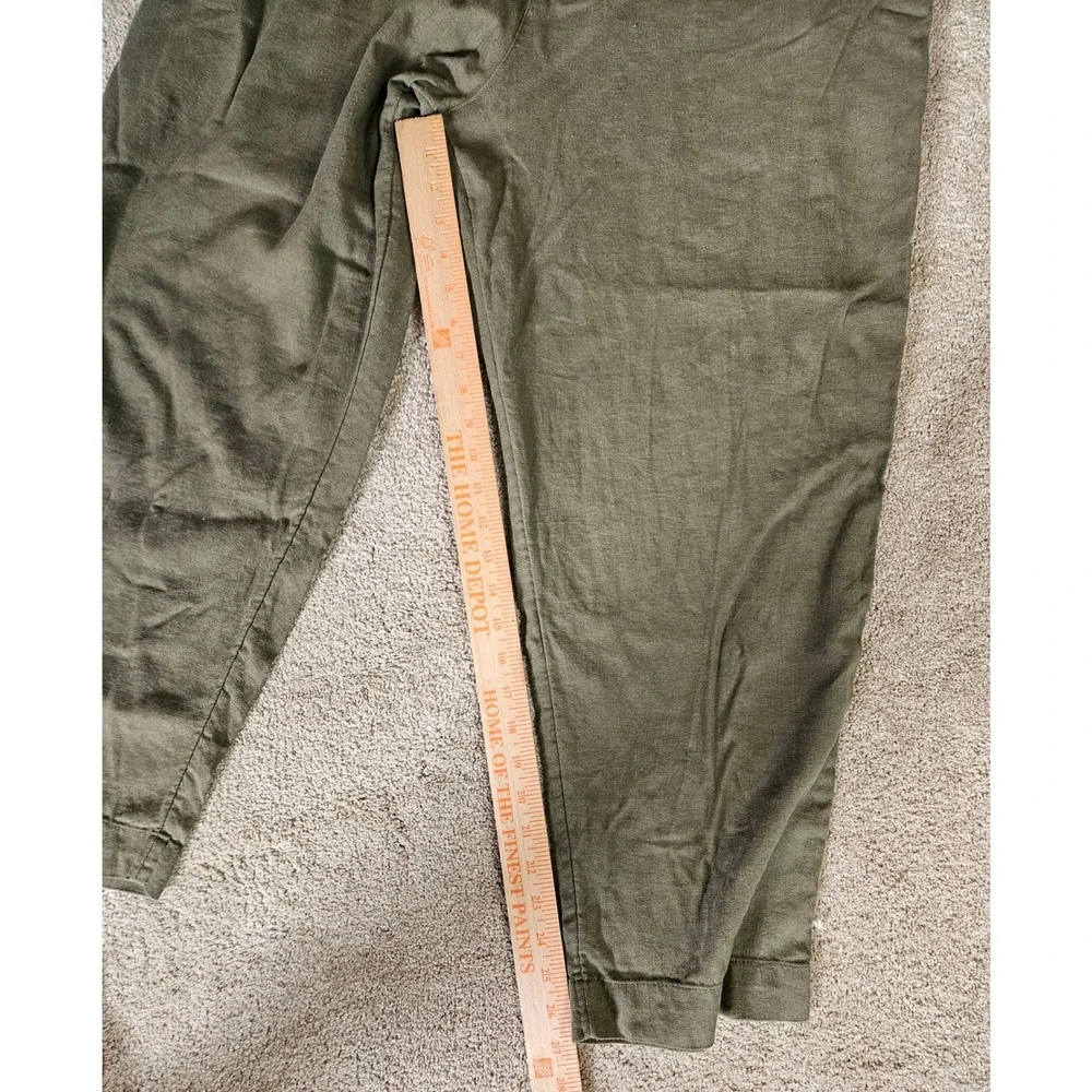 Linen Blend Pants Womens XL Olive Green High Rise Straight Coastal Minimalist - Picture 5 of 7